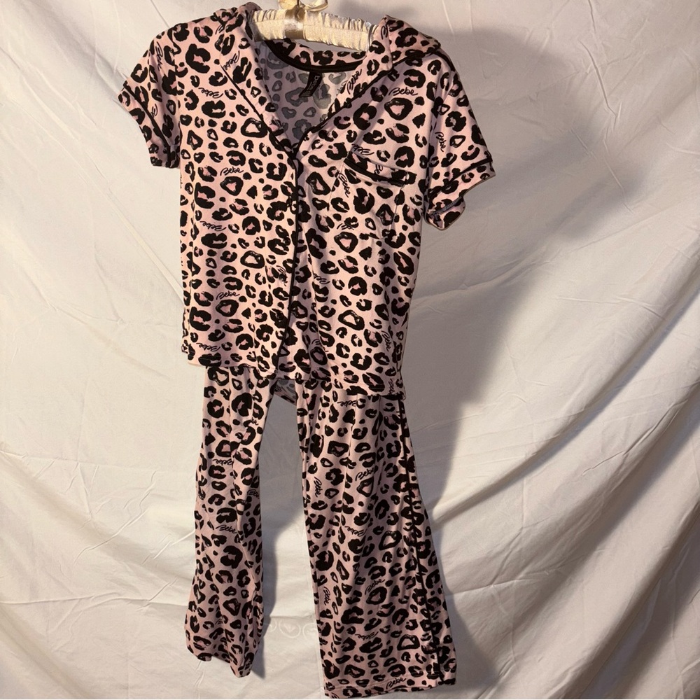 Bebe Pink and Black Leopard Print Pajama Set